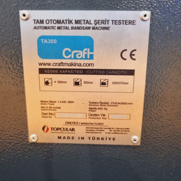 OZCO TA300 TAM OTOMATİK DÜZ KESİM ŞERİT TESTERE