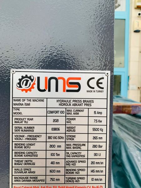 STOKTAN TESLİM UMS COMFORT 100 -100 TON 2 METRE ABKANT PRES
