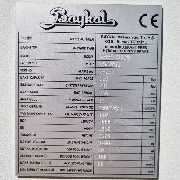 BAYKAL APHS 31120 CNC HİDROLİK ABKANT PRES