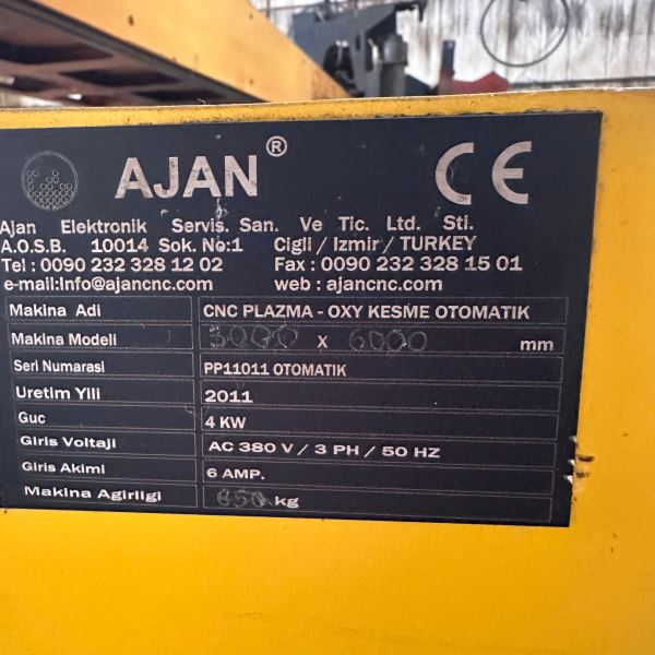 AJAN MARKA 3 X 8 MT 260 AMPER CNC PLAZMA VE OKSİJEN KESİM