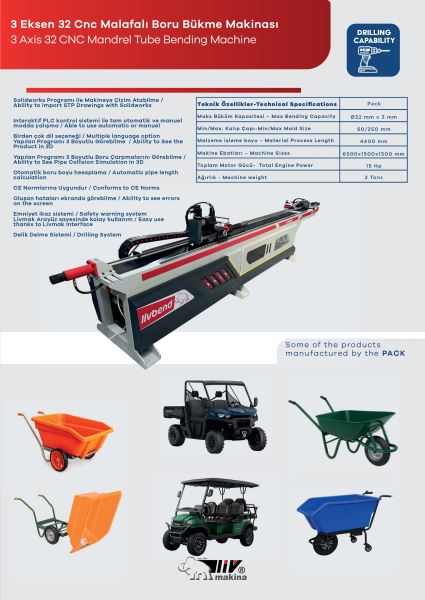 Liv Makina PACK 3 Eksen 32 CNC El Arabası Boru Bükme