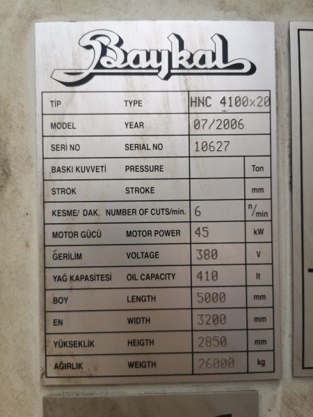 BAYKAL HNC 4100 MM X 20 MM AÇI AYARLI HİDROLİK GİYOTİN MAKAS