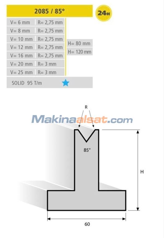 EURAM MARKA V6 V8 V10 V12 V16 V20 V25 ABKANT T ALT KALIPLARI