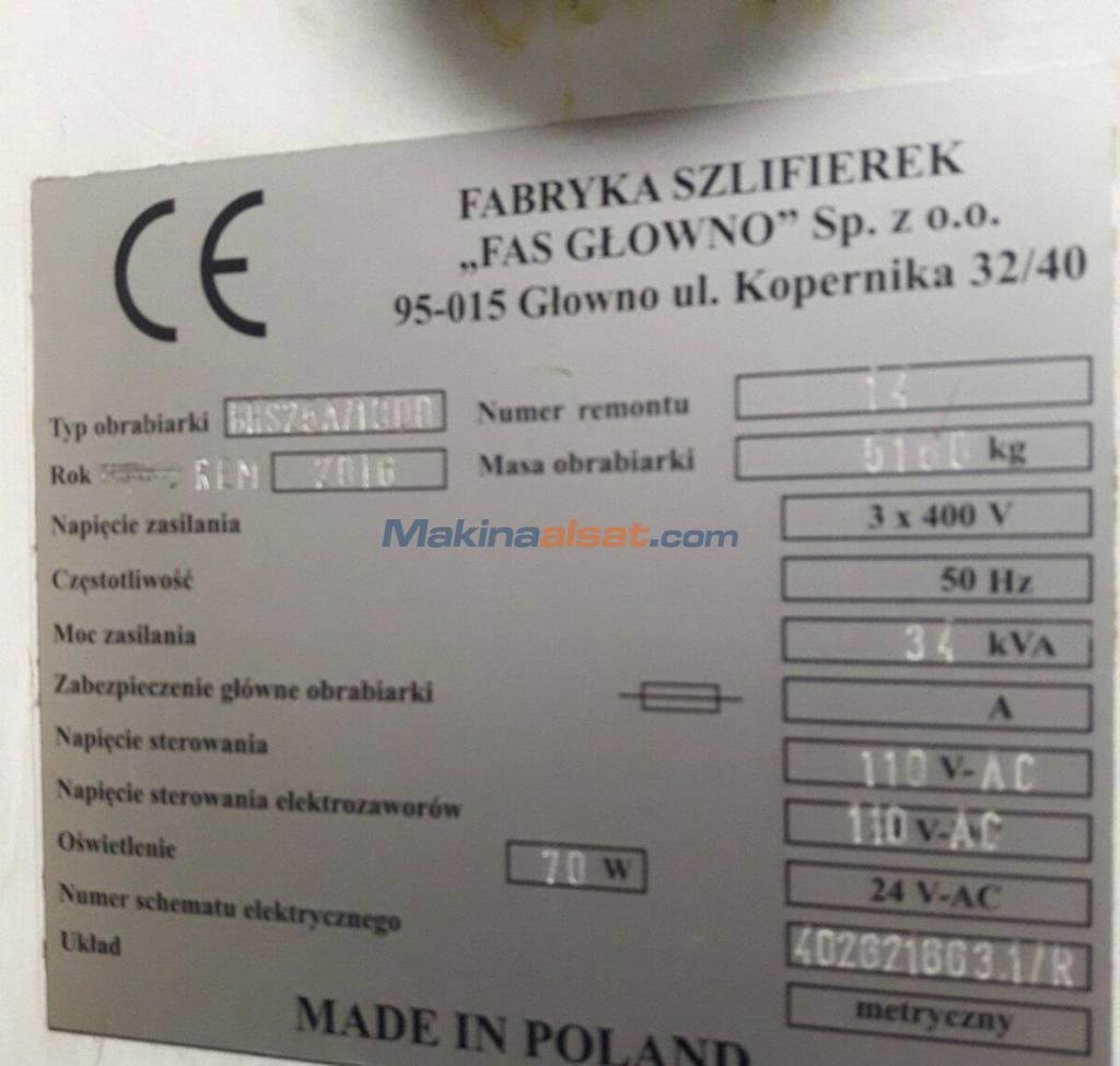 TOS Hostivař  BHS 25 x 1000 Silindir Taşlama