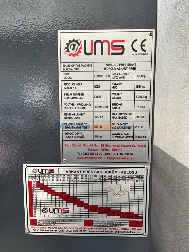 3 METRE 10 MM 4 EKSEN 220 TON ABKANT PRES
