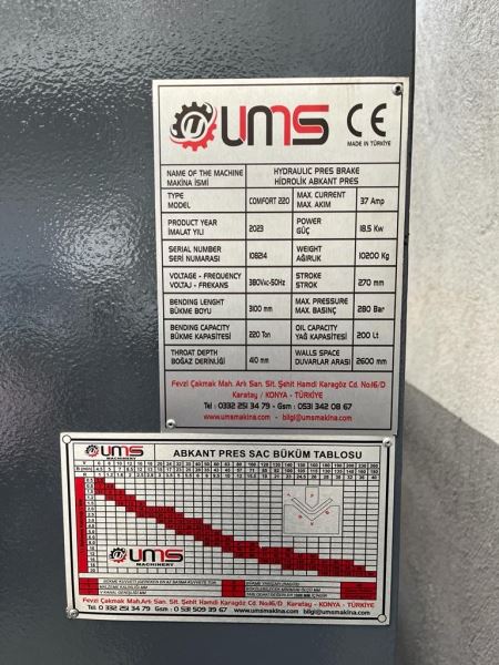 3 METRE 10 MM 4 EKSEN 220 TON ABKANT PRES