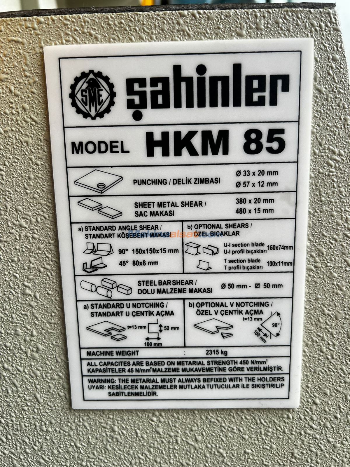 ŞAHİNLER HKM 85 HİDROLİK ÇİFT PİSTONLU KOMBİNE MAKAS