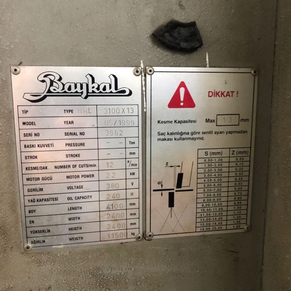 BAYKAL MARKA 3 X 13 MM CNC HİDROLİK GİYOTİN MAKAS