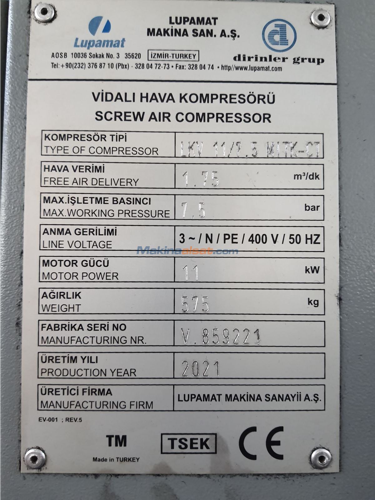 Lupamat 11 kW Vidalı Kompresör