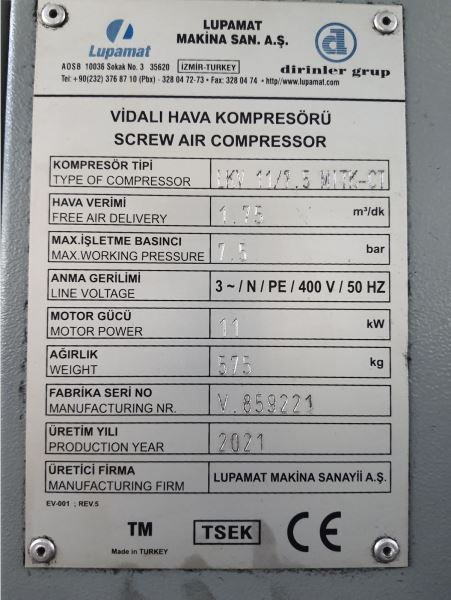 Lupamat 11 kW Vidalı Kompresör