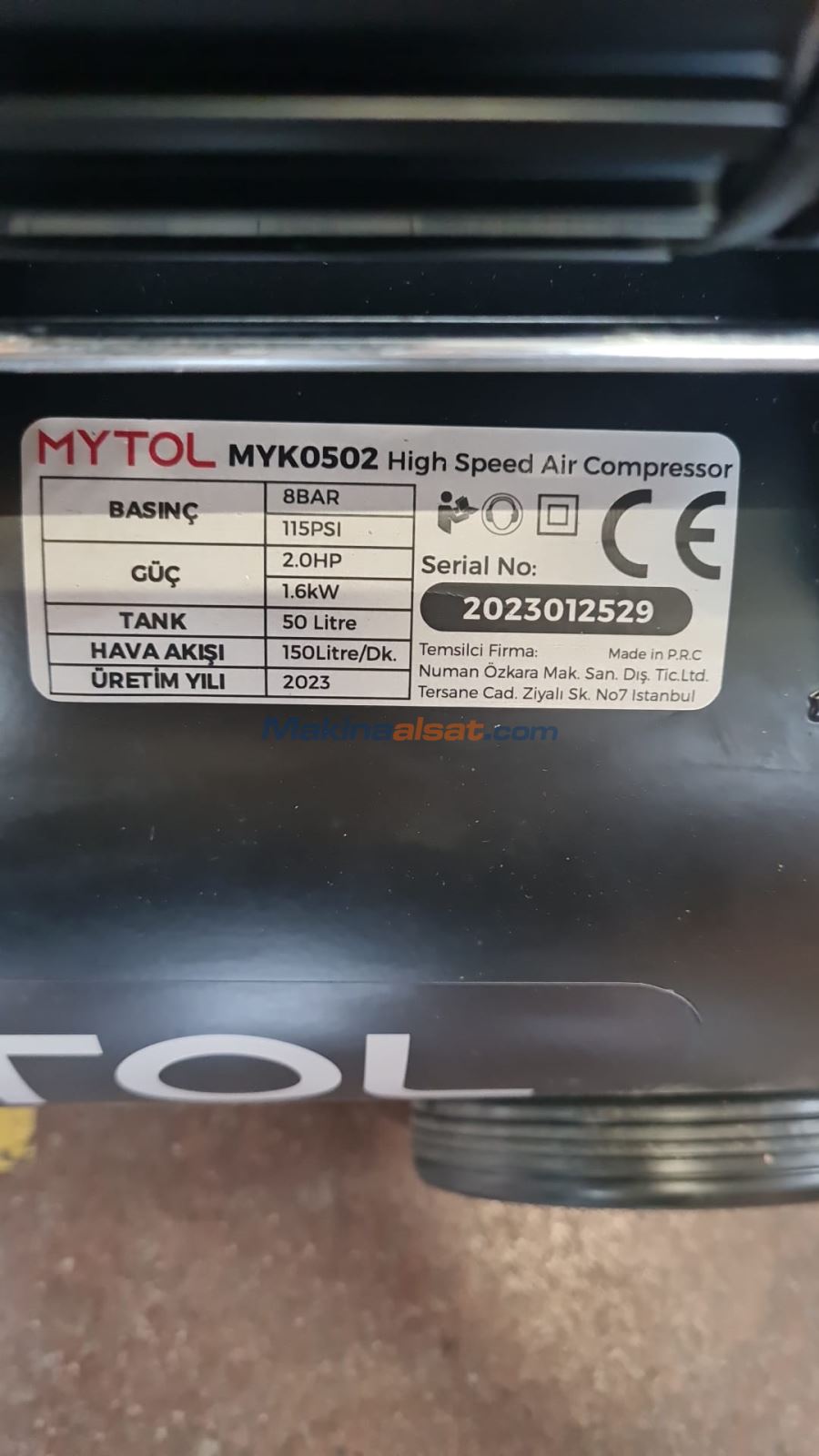 MYTOL 50 LİTRE 2 HP YÜKSEK HIZLI KOMPRESÖR