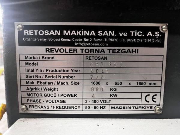 RETOSAN RRT 60İ REVOLVER TORNA (Kdv Dahil)