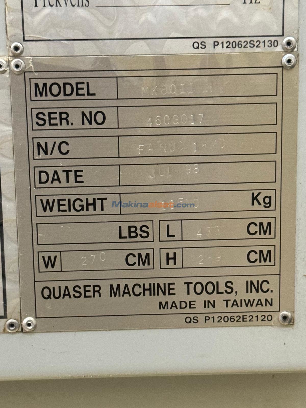 QUASER MARKA ÇİFT PALET CNC YATAY İŞLEME MERKEZİ