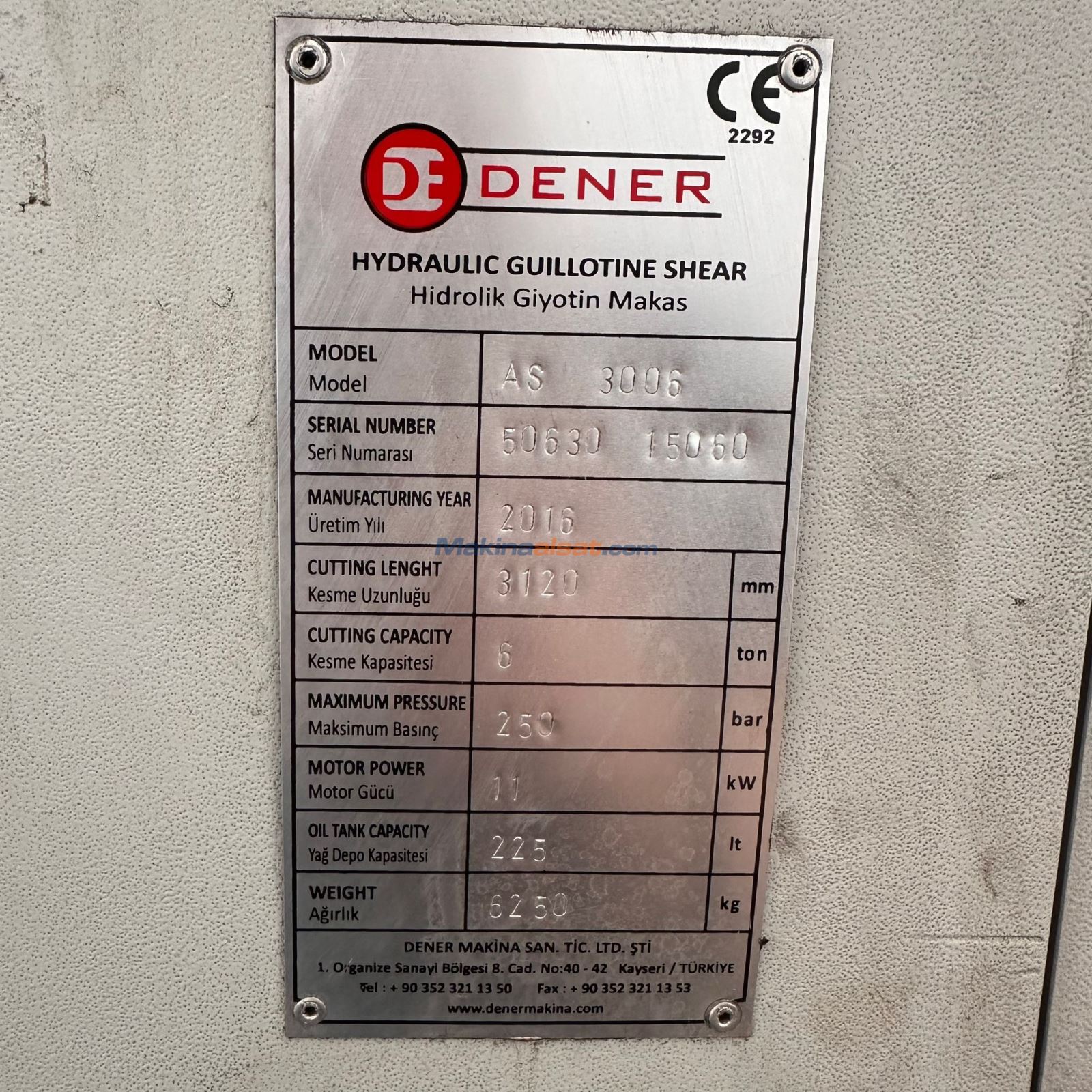 DENER MARKA 3000 x 6 MM CNC HİDROLİK GİYOTİN MAKAS