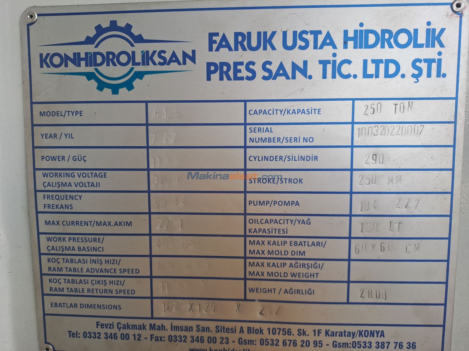 250 Ton Sıvama Presi
