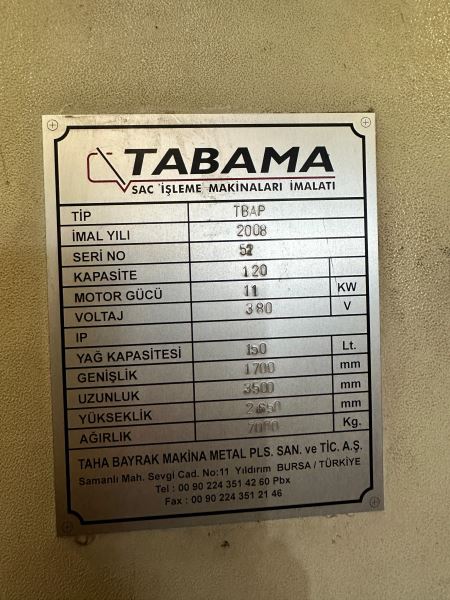 TABAMA 120 TON 3 Metre CNC ABKANT PRES