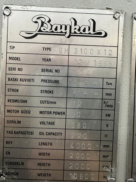 BAYKAL 3 METRE 12 MM HİDROLİK MAKAS