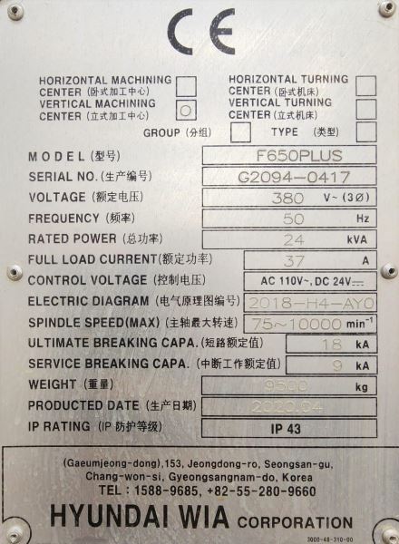 HYUNDAI WIA F650 PLUS CNC DİK İŞLEME MERKEZİ