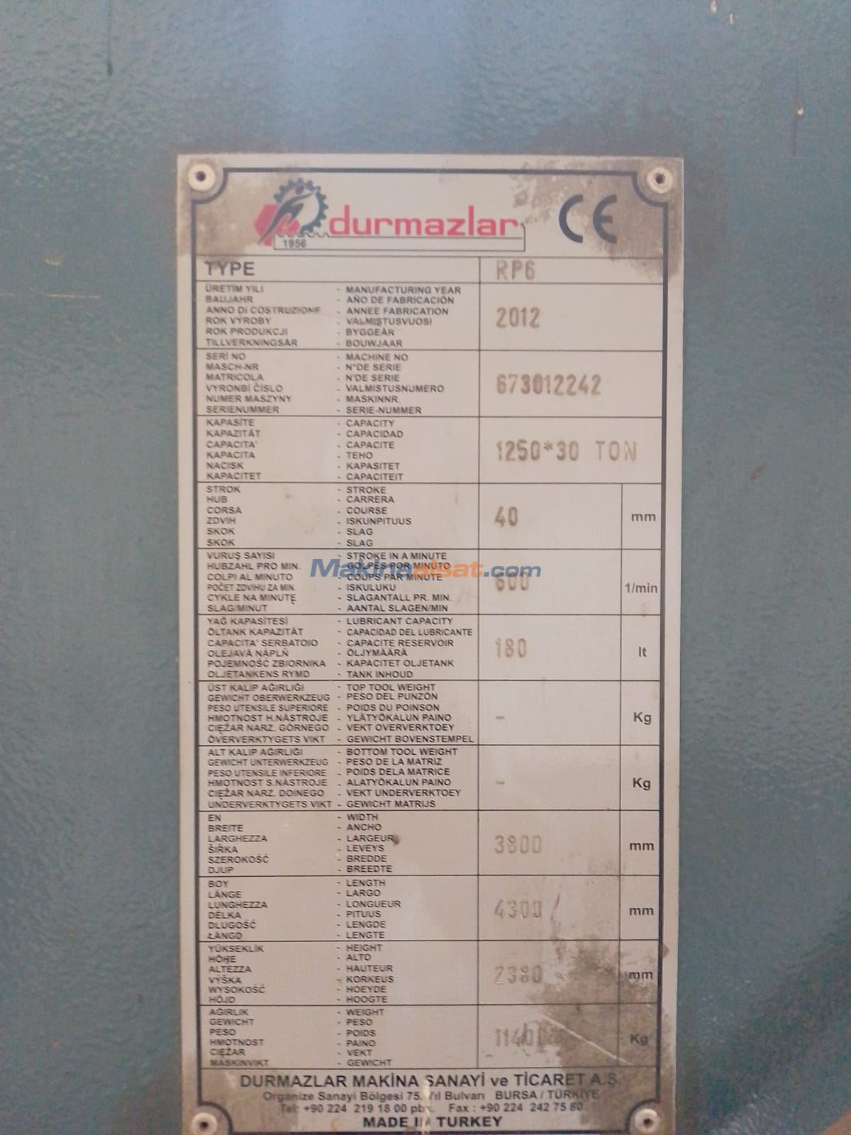DURMAZLAR RP6 2012 MODEL PUNCH