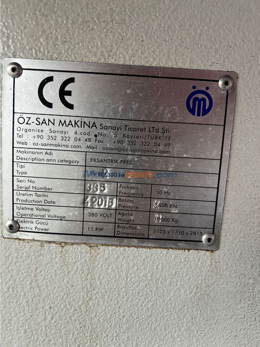 Satılık ikinci el ÖZ-SAN 250 TON HAVA KAVRAMALI PRES Eksantrik