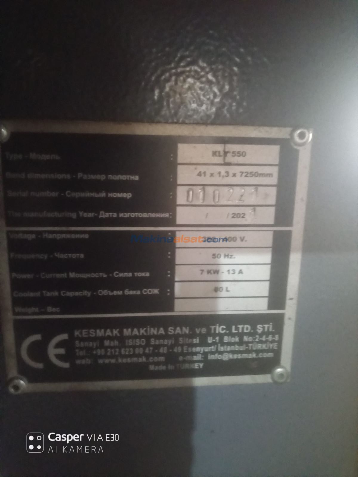 KESMAK KLY550  TAM OTOMATİK  ŞERİT TESTERE
