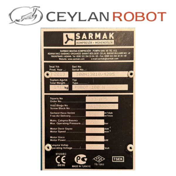SARMAK ROBOT 100 N VİDALI HAVA KOMPRESÖRÜ