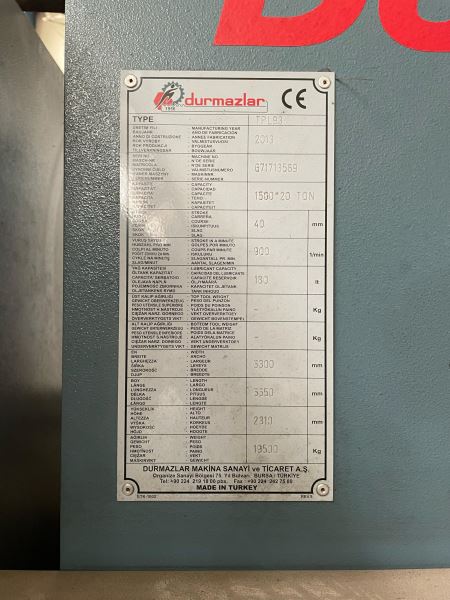 Durmazlar Makina TPL 93 Punch Pres