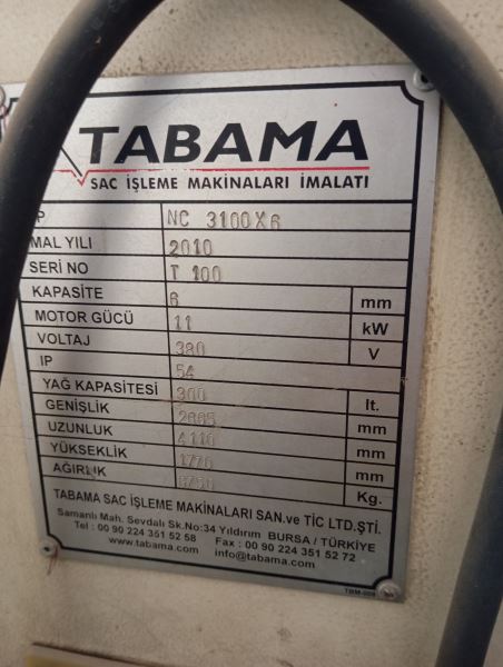 Tabama 3100 x 6 mm Hidrolik Giyotin Makas