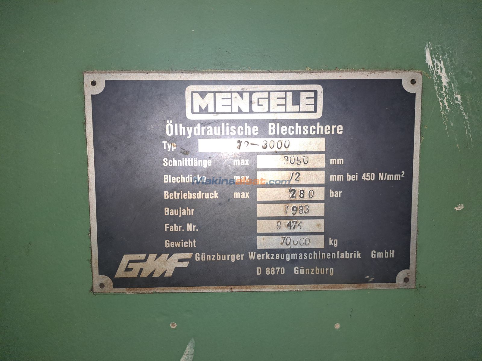 MENGELE 3 metre 12 mm Hidrolik Giyotin Makas