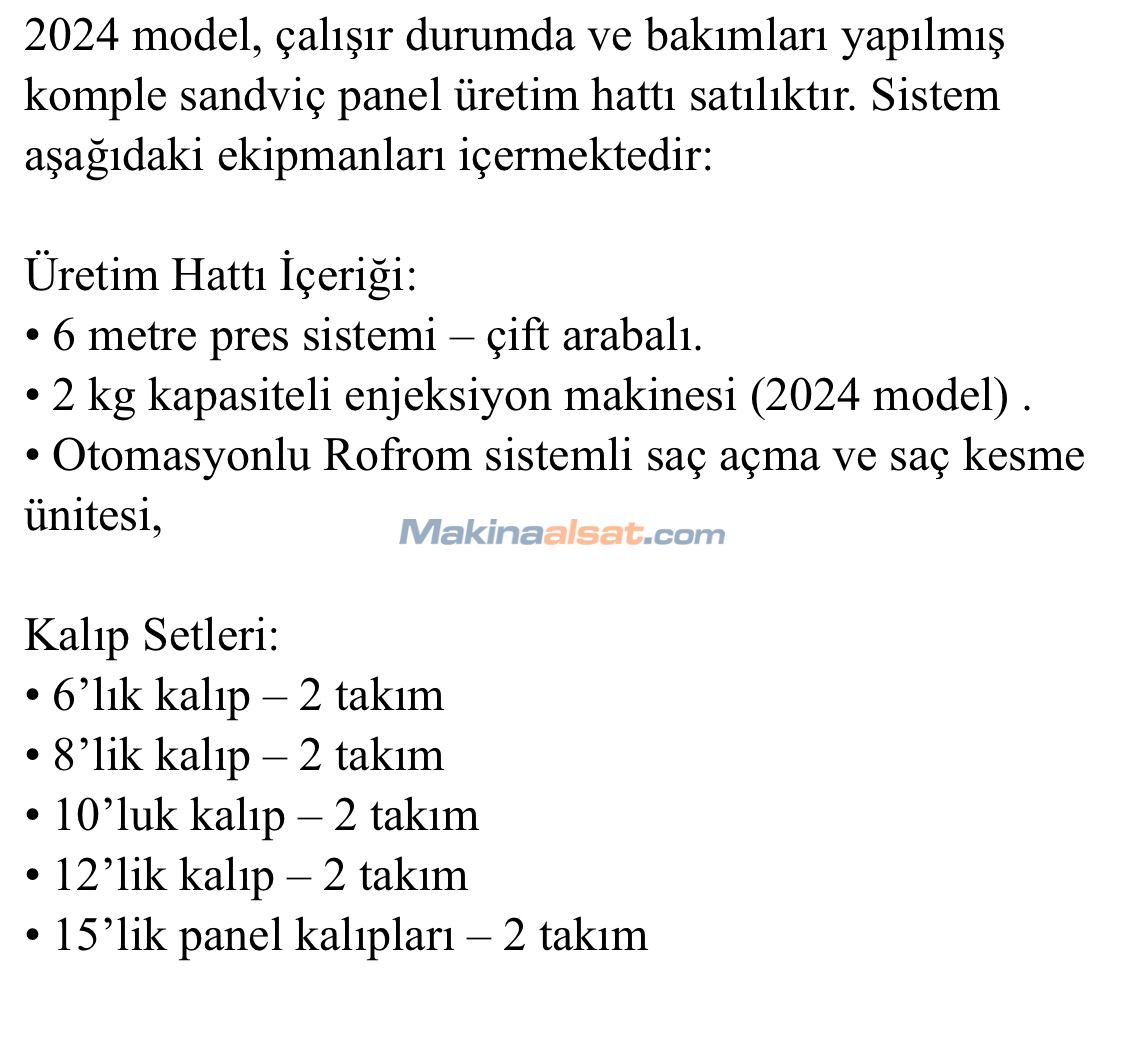 2024 Model | Komple Sistem Sandviç Panel Üretim Hattı