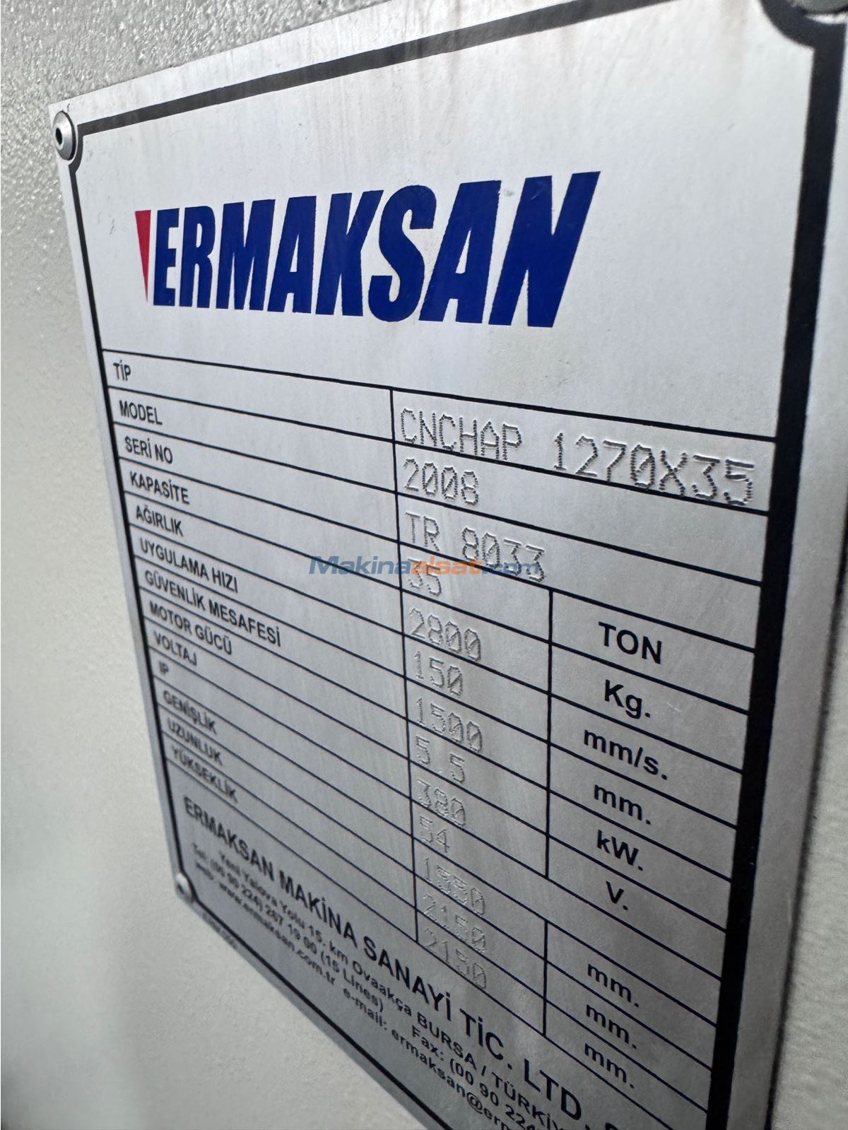 ERMAKSAN 1270 x 35 TON CNC ABKANT