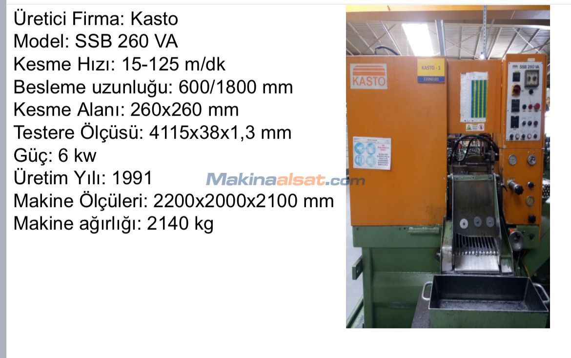 KASTO 260X260 ŞERİT TESTERE VE KONVEYÖR