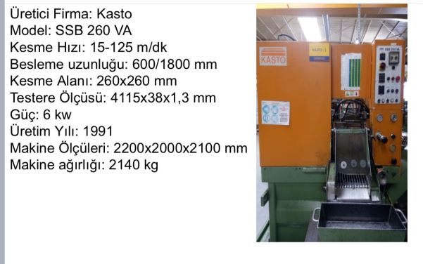 KASTO 260X260 ŞERİT TESTERE VE KONVEYÖR