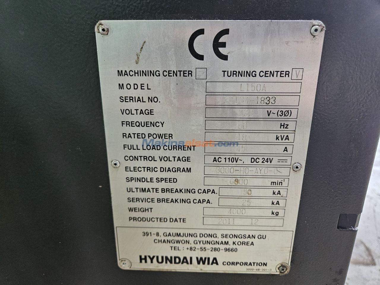 2012 Model Hyundai L150A CNC Torna