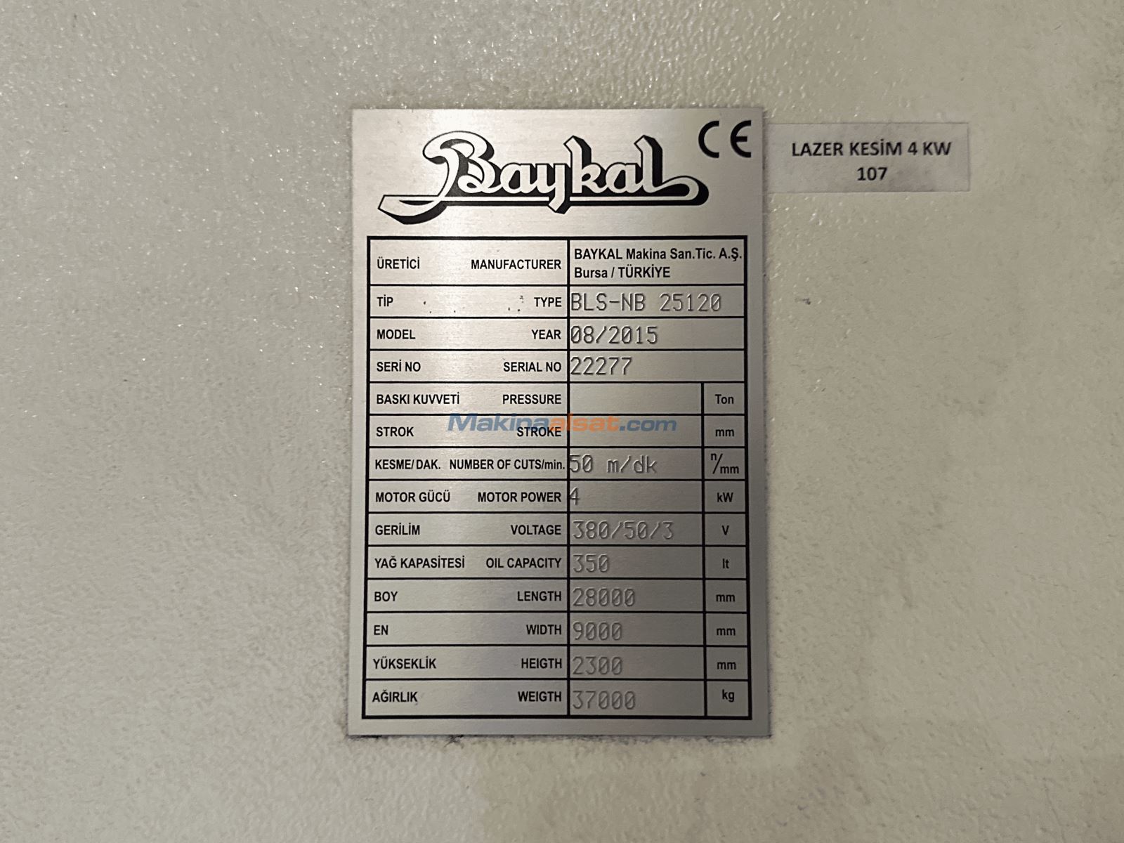 2500x12000 Baykal 2015 Model Lazer Kesim