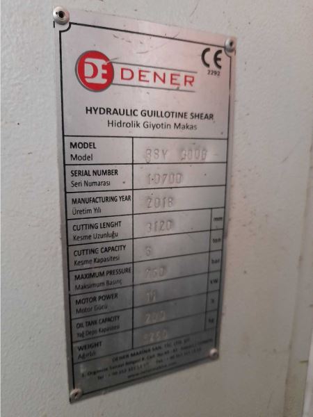 DENER BSY 3006 HİDROLİK GİYOTİN MAKAS