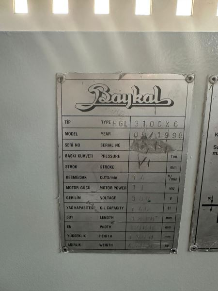 BAYKAL 3 METRE 6 MM HİDROLİK MAKAS