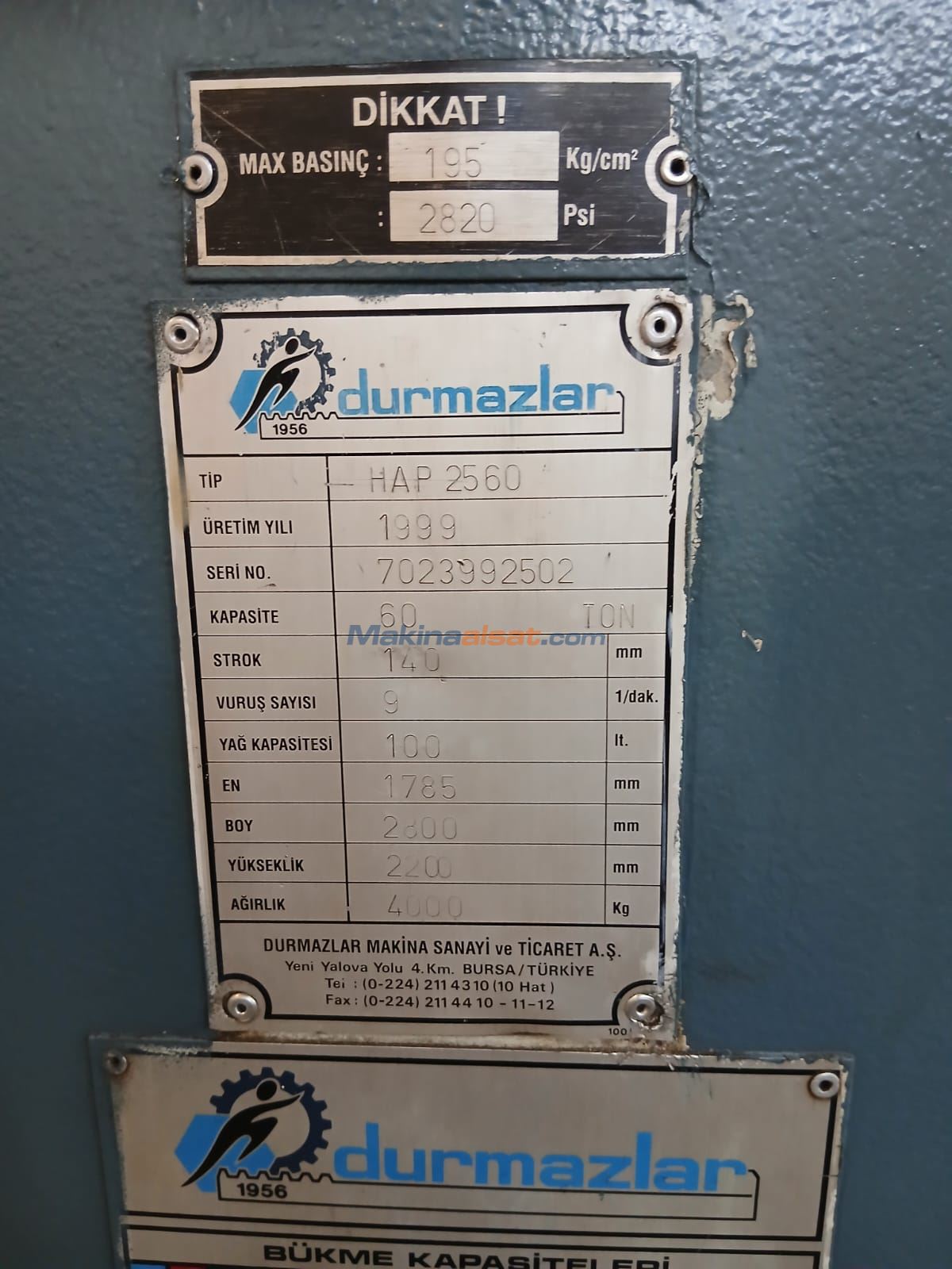 DURMAZLAR HAP 2560 NC HİDROLİK ABKANT