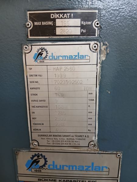 DURMAZLAR HAP 2560 NC HİDROLİK ABKANT