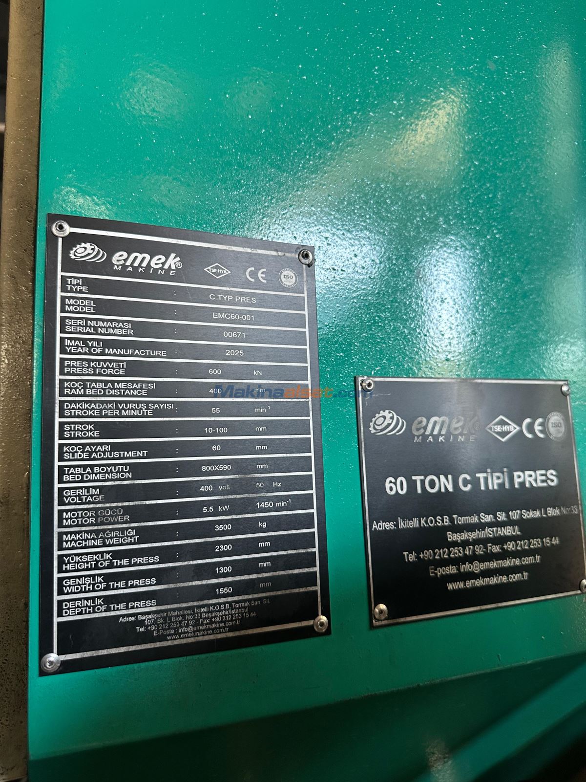 EMEK PRES 60 TON C TİPİ HIZ AYARLI HAVA KAVRAMALI EKSANTRİK PRES