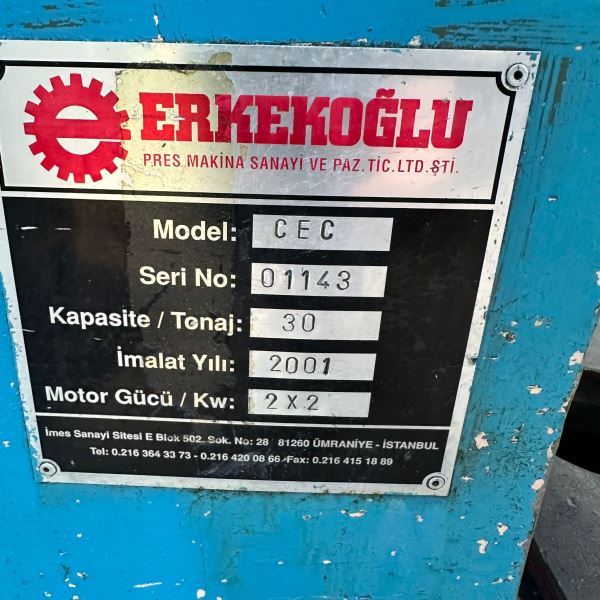 ERKEKOĞLU MARKA 30 TON ÇELİK GÖVDE EKSANTRİK PRES