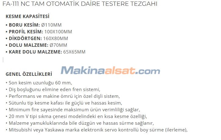 SOCO FA 111 NC TAM OTOMATİK DAİRE TESTERE