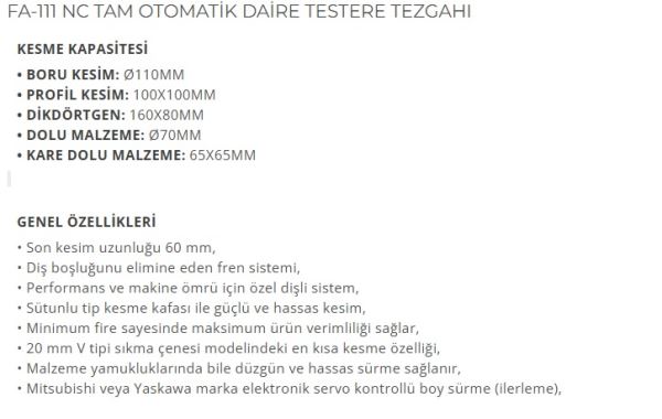 SOCO FA 111 NC TAM OTOMATİK DAİRE TESTERE