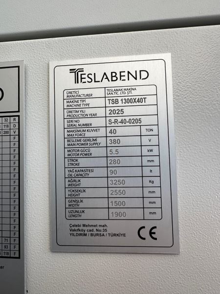 TESLAMAK TSB 1300 MM x 40TON 4 EKSEN CNC HİDROLİK ABKANT PRES