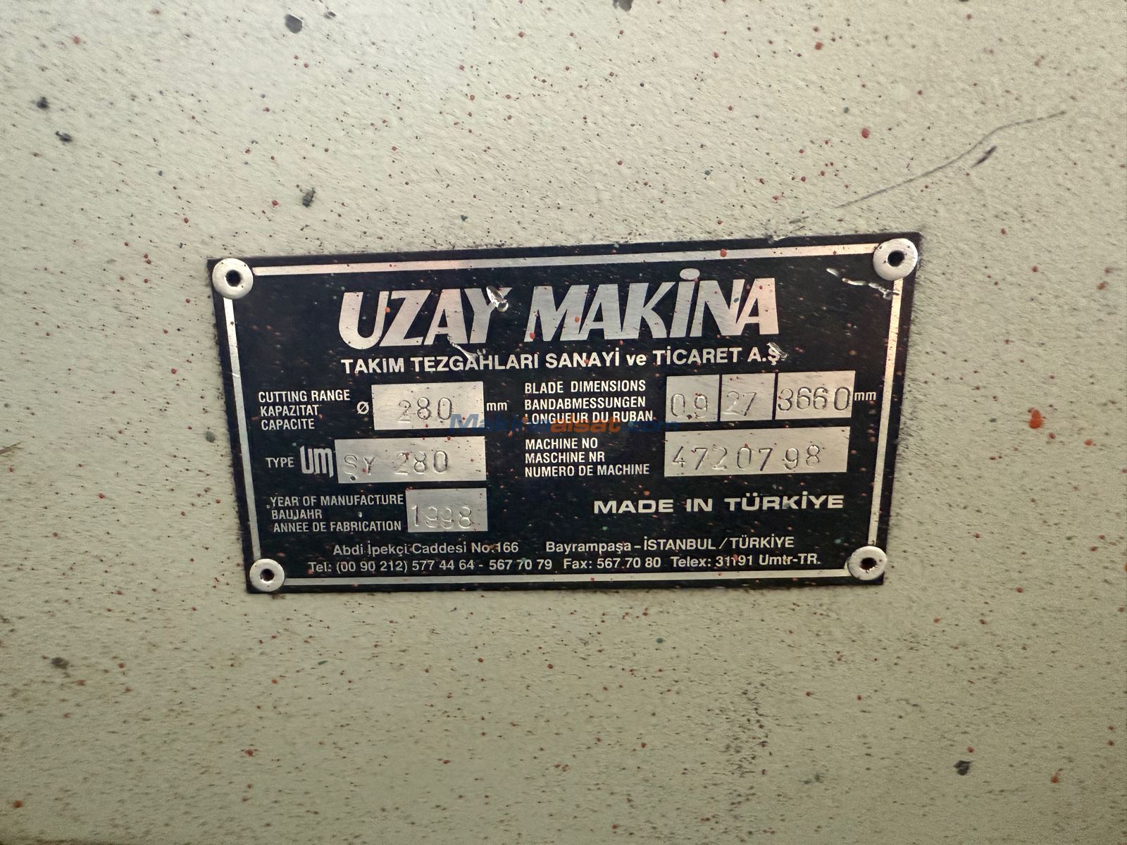 UZAY SY 280 YARI OTOMATİK ŞERİT TESTERE