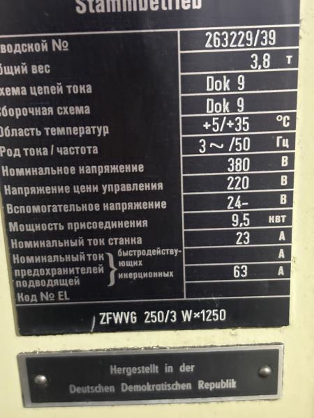 WMW  ZFWVG 250/3 WX1250 Yatay Azdırma