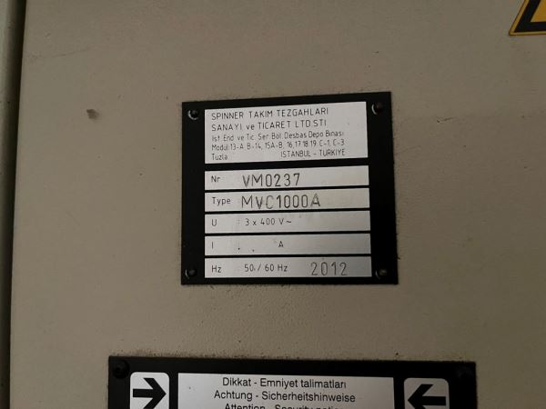 SPINNER MVC 1000 A 2012 MODEL CNC İŞLEME MERKEZİ