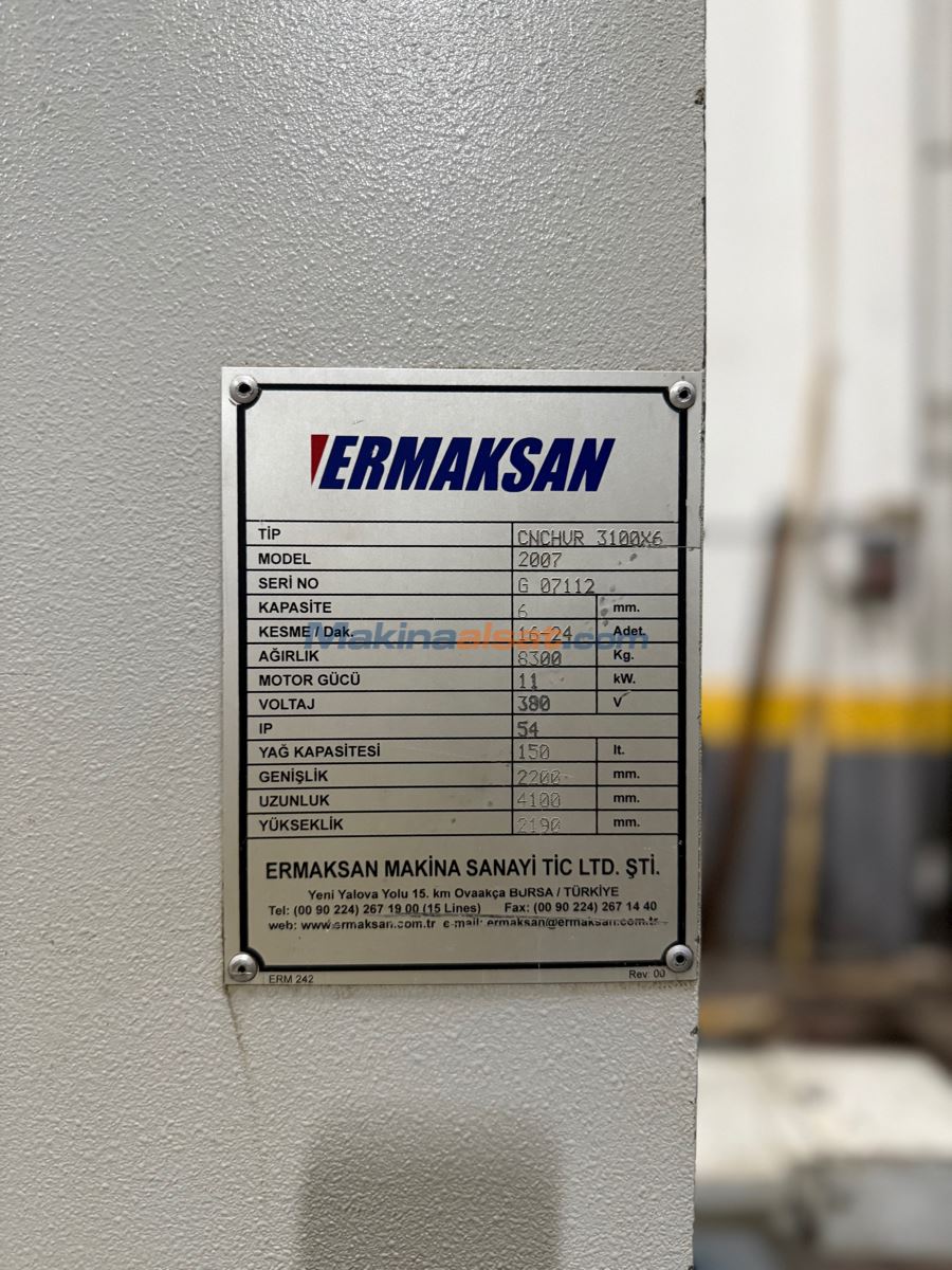 Ermaksan 3 Metre 6 mm Cnc Hidrolik Giyotin Makas