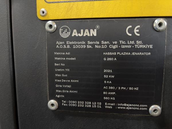 AJAN CNC MARKA PLAZMA KESİM 3000 x 6000 (OKSİJEN KAFASI YOKTUR.)