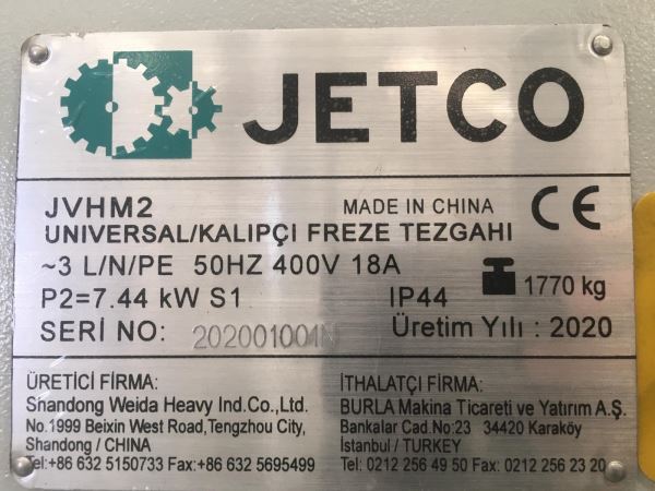 JETCO JVHM-2 UNIVERSAL KALIPÇI FREZE